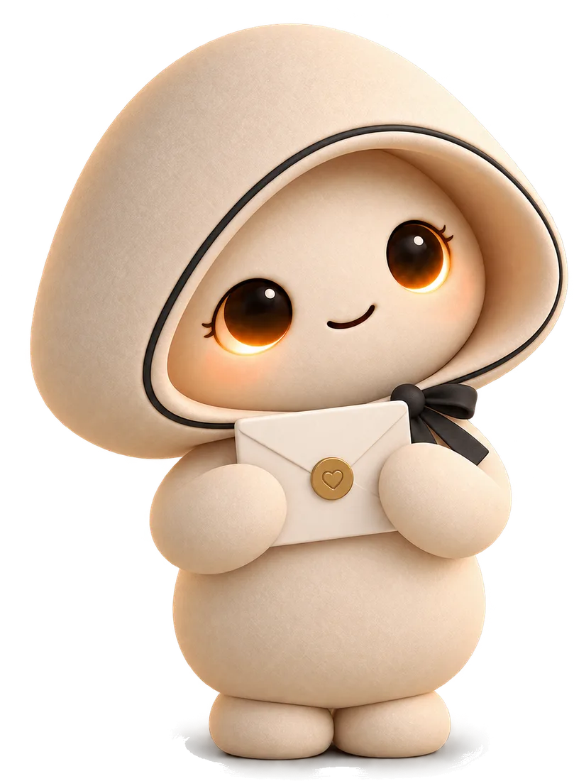 Nomi, the AI host, holding a sealed envelope