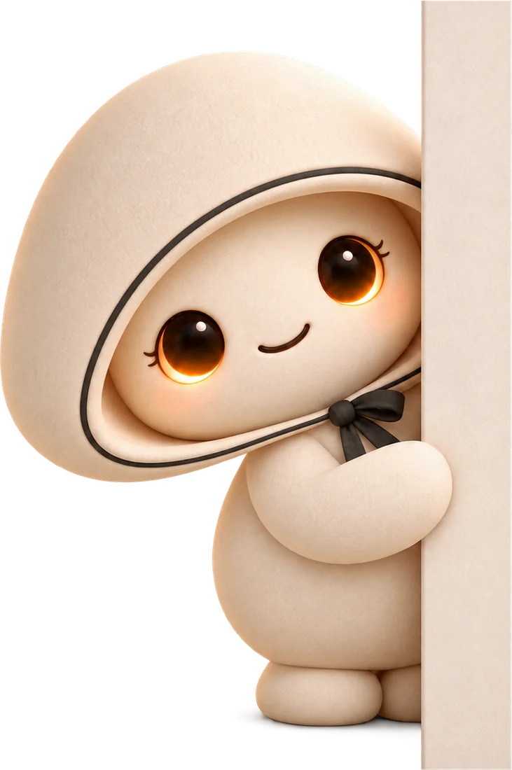 Nomi, the AI host, peeking round a wall to see who is calling